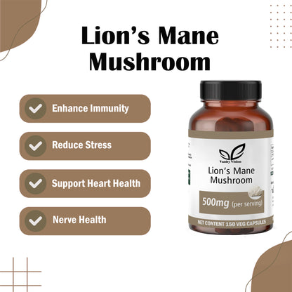 Lion's Mane Mushroom 500mg Capsules – Natural Cognitive Support, Mental Clarity, and Brain Health