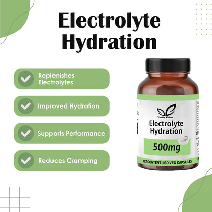 Electrolyte Hydration 500mg Capsules– Natural Electrolyte Support for Energy, Hydration , Recovery