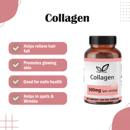 Collagen 500mg Capsules- Premium Supplement for Skin, Hair, Nails, and Joint Health