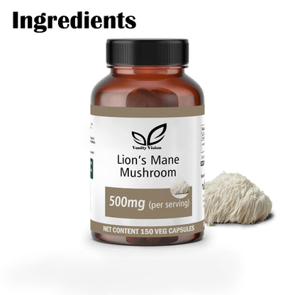 Lion's Mane Mushroom 500mg Capsules – Natural Cognitive Support, Mental Clarity, and Brain Health