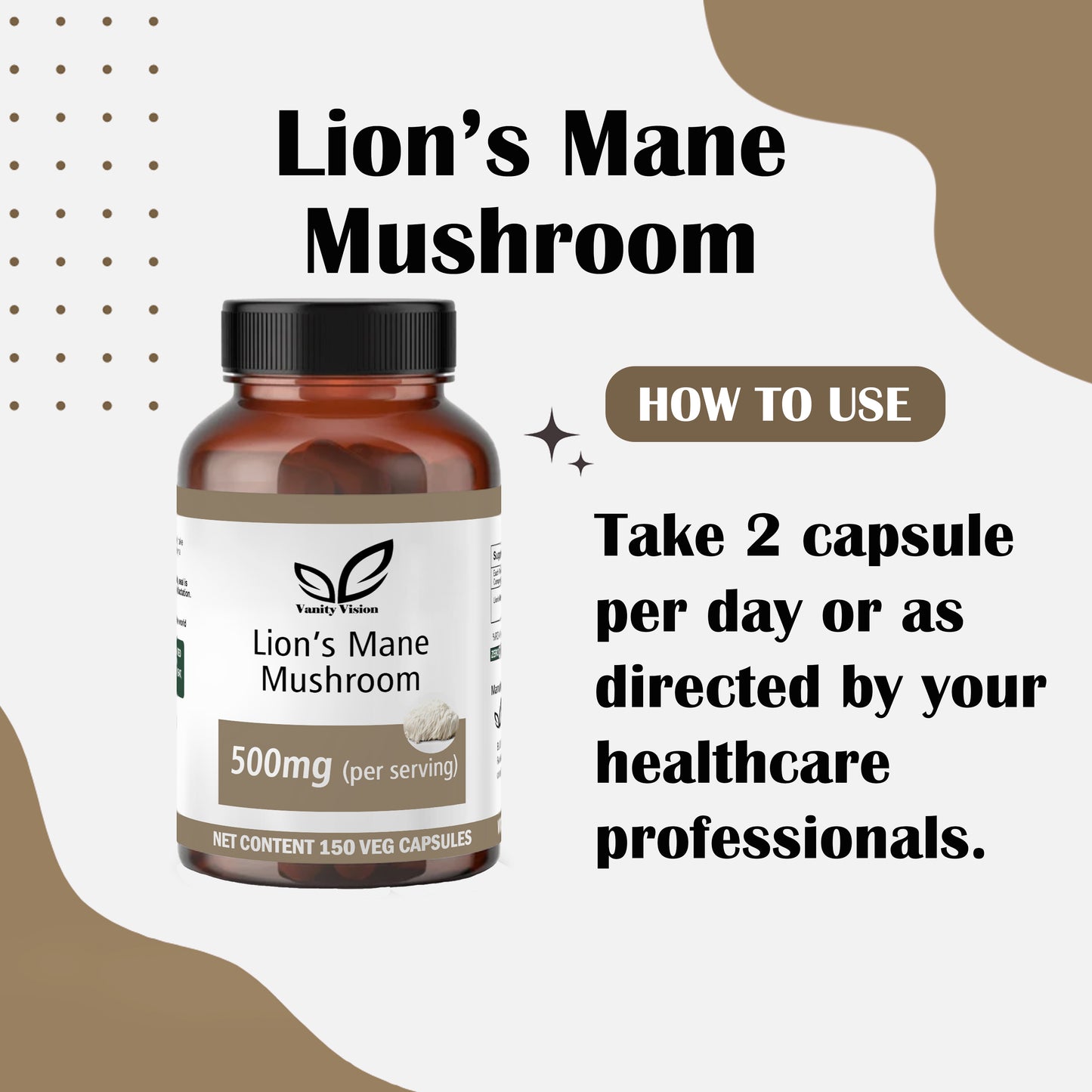 Lion's Mane Mushroom 500mg Capsules – Natural Cognitive Support, Mental Clarity, and Brain Health