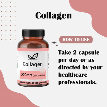 Collagen 500mg Capsules- Premium Supplement for Skin, Hair, Nails, and Joint Health